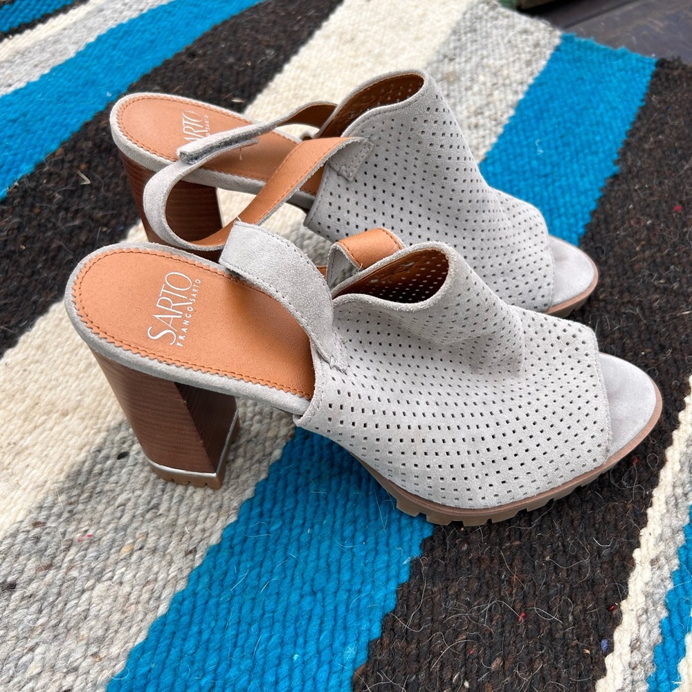 Franco Sarto grey suede sling backs